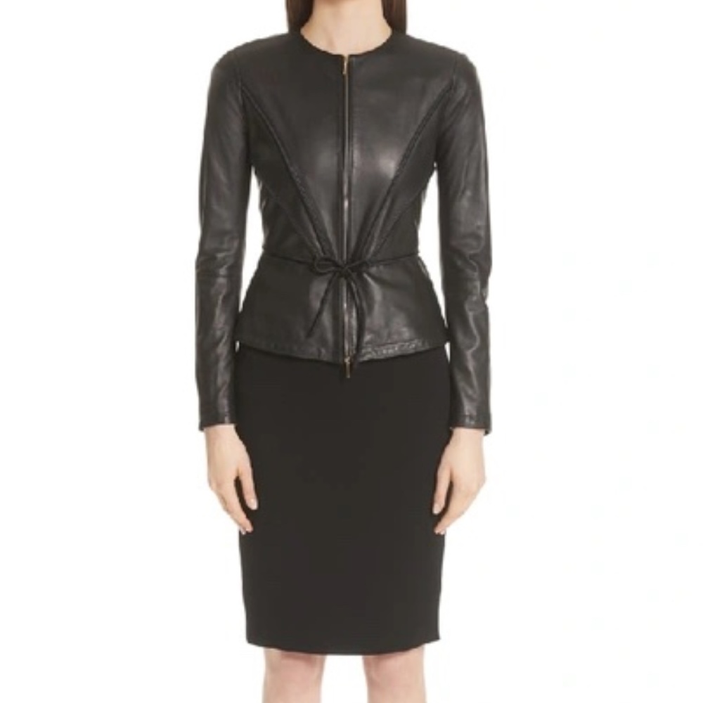 Emporio Armani Women's Black Leather Jacket Size USA 40
